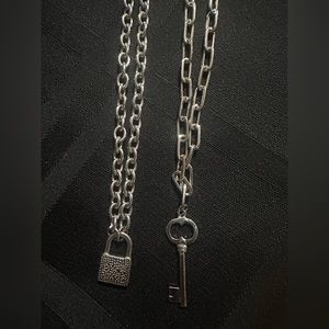 Matching vintage key and lock chain necklaces